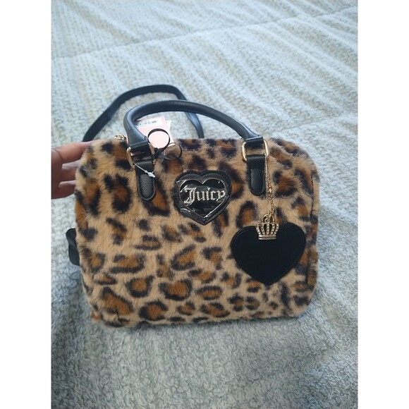Juicy Faux Fur Leopard Satchel Bag Y2k Nwt - Picture 4 of 11